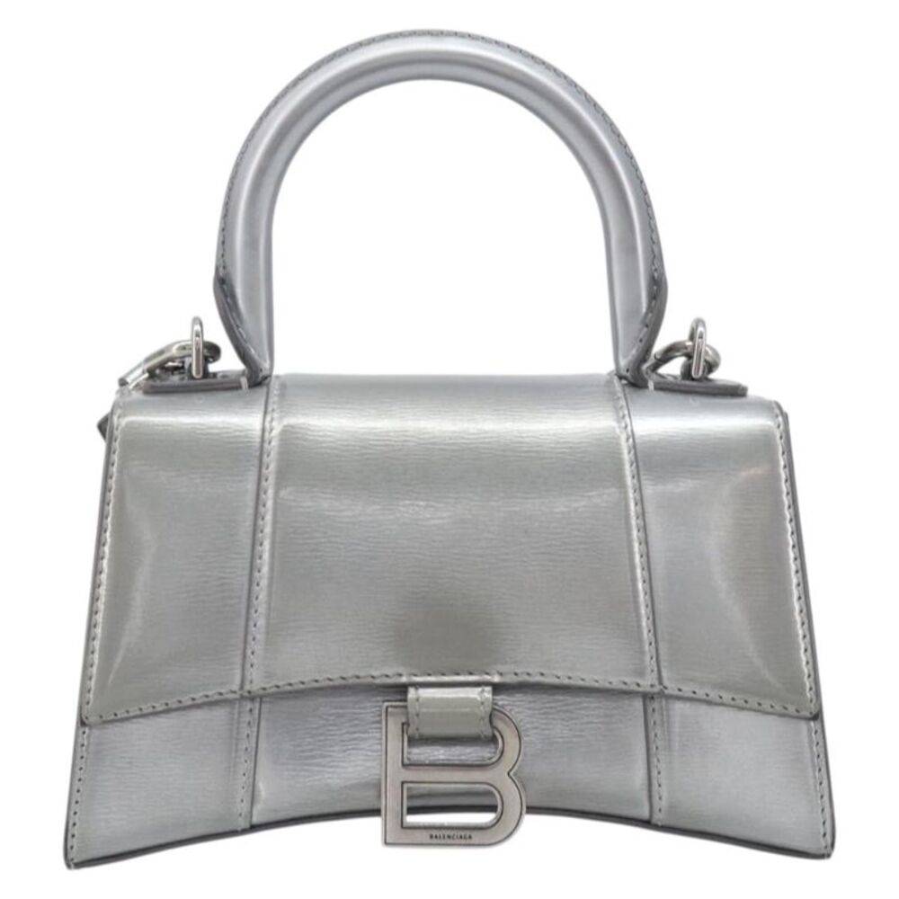 Balenciaga Hourglass Top Handle Leather Silver Leather Handbag